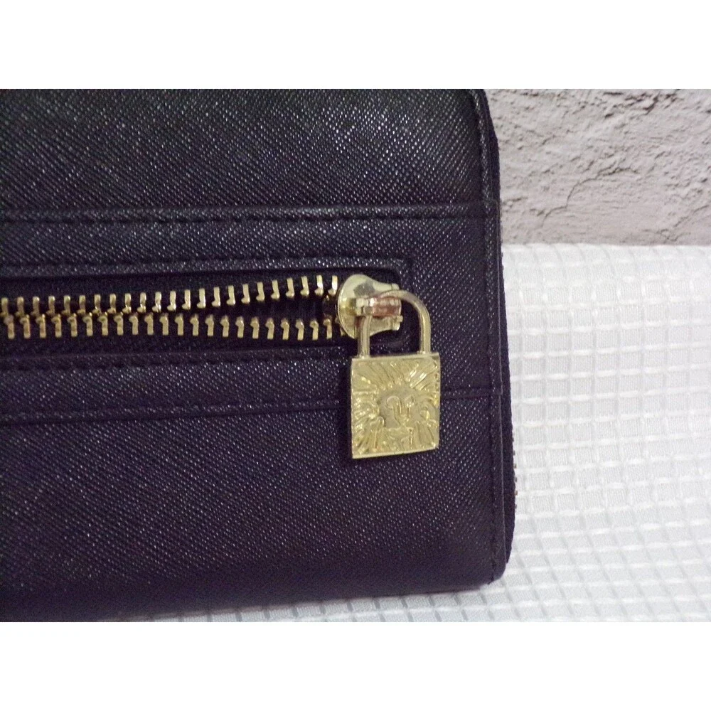 Anne Klein Faux Black Leather Wallet w/Gold Accents Zipper Closure Sweet Debut